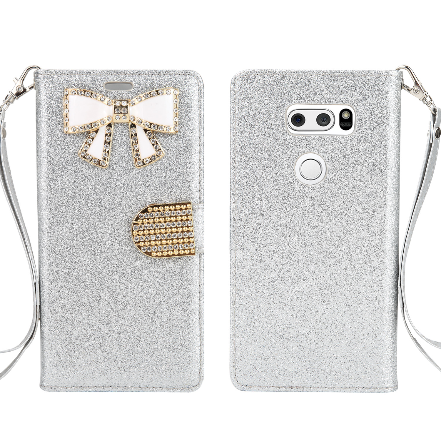 LG V30 Case, LG V30 Plus Case, Shiny PU Leather Sparkle Rhinestone