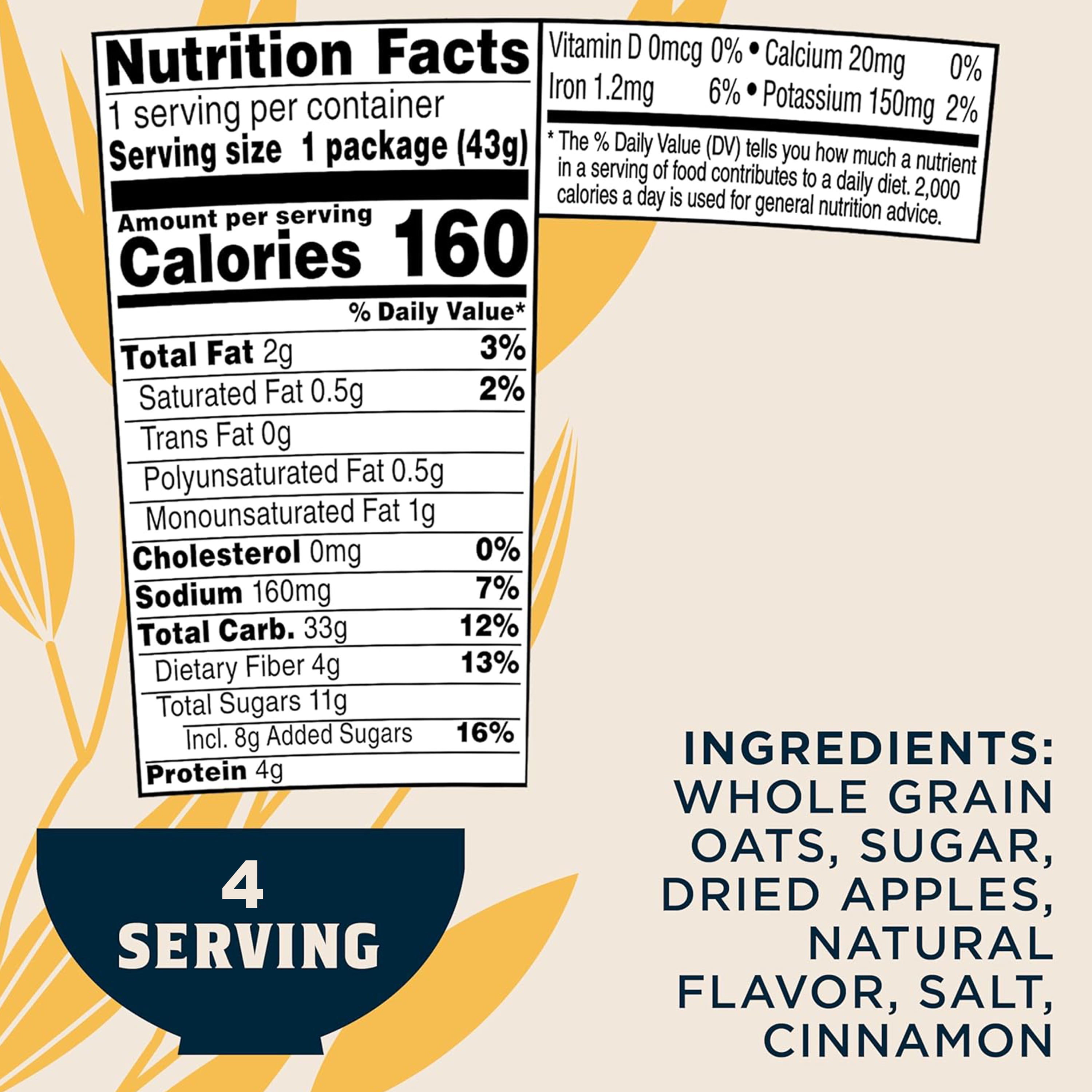 (3 pack) Quaker Instant Oatmeal Apples & Cinnamon Quick Cook Ready to Microwave Oatmeal, 1.51 oz Cups, 4 Pack