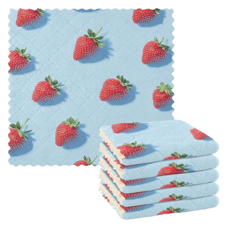 

6 Pack Kitchen Dish Towels 11 Inch x 11 Inch Reusable Cleaning Cloths for Washing Dishes Dish Cloths for Drying Dishes Red Strawberry