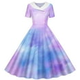 thumbnail image 2 of Zpanxa Robes d'Été pour Filles Imprimé Dégradé Manches Courtes Col Rabattu Taille Bouton Robe de Danse Polyester Spandex Violet 9 Ans, 2 of 6
