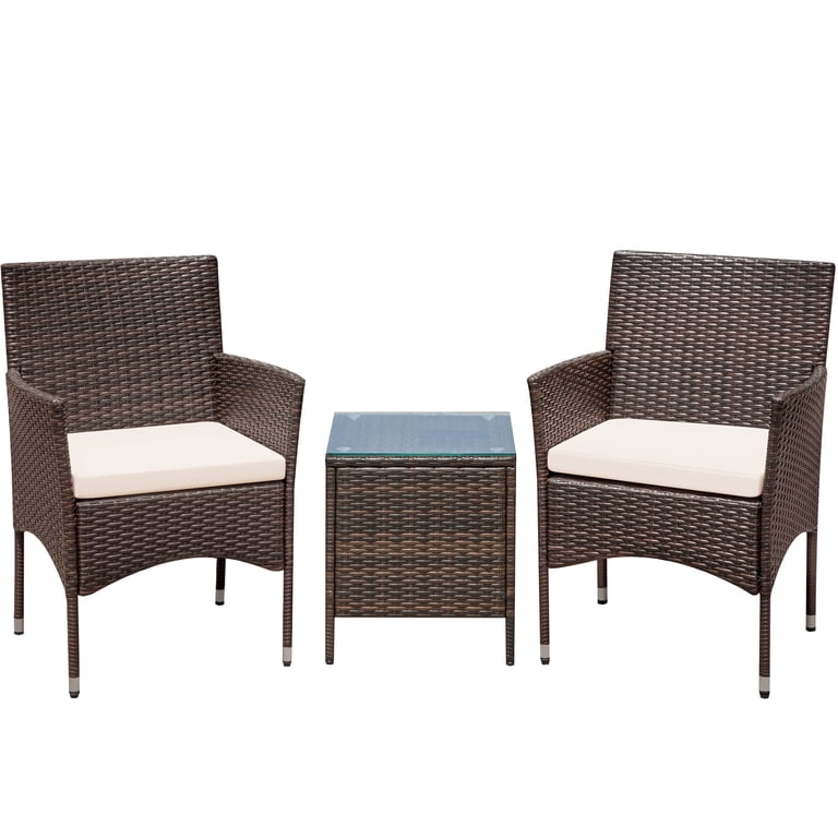 LACOO 3-Piece Wicker Bar Set with Tempered Glass Table, Brown photo 5