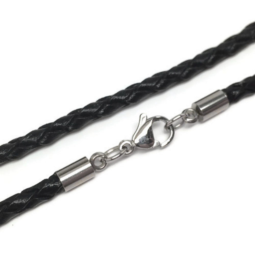3mm Black Leather Cord Necklace With Diamond Slide Pendant Charm 14" 16" 18" 20" 