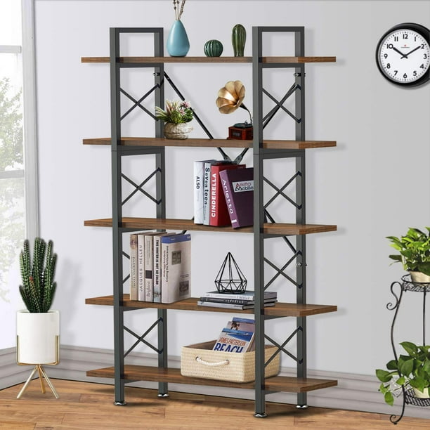 Yesker 5 Tier Bookshelf, Industrial Style Bookcase with Wood and Metal