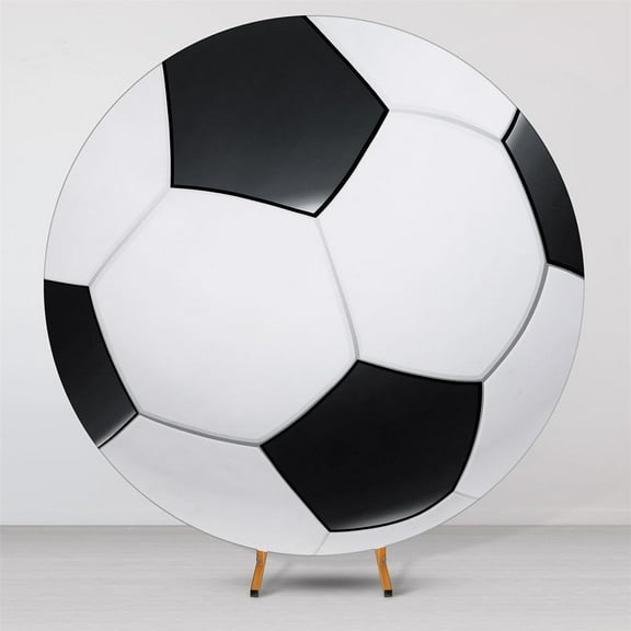 7.2ft Black and White Soccer Round Birthday Backdrop Cover for Boys