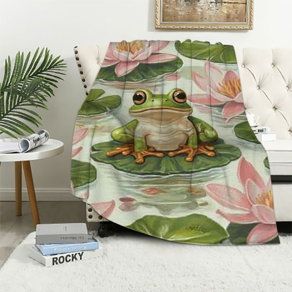 Patifu Frog Leaf Water Lilies Warm Lightweight Blanket Soft Fleece Throw Blanket for All Seasons, Ideal Gift for Cow Lovers, Various Sizes Available 40x50in