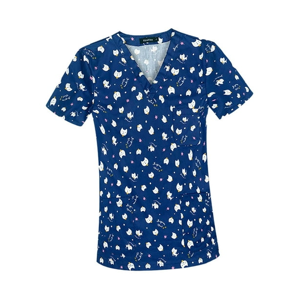 Top exfoliante para mujer, ropa de algodón con cuello en V, uniformes de enfermería para niñas, peluquero de mascotas,