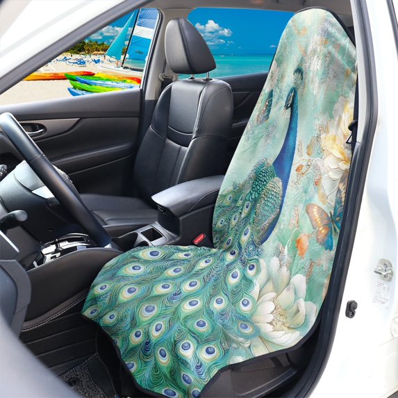 XYZCANDO Peacock Terry Cloth Car Seat Covers Waterproof Car Seat Towel Protector, Eco-Friendly Fabric Prevent Sweat Stains Car Seat Towel Cover Fit for Cars Trucks Sedans