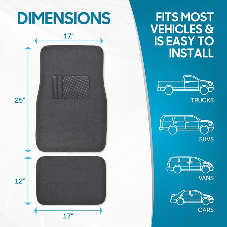 BDK MT 100 CC Classic Carpet Mats for Car SUV Van and Truck Universal Fit Front and Rear Floor Protection with Heelpad Gray Charcoal Black