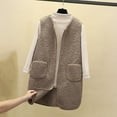 thumbnail image 2 of Yigetop Fleece Vest, Women's Solid Color Lambhair Round Tie Pocket Warm Loose Casual Long Vest Sherpa Vest Womens Coffee 2XL, 2 of 4