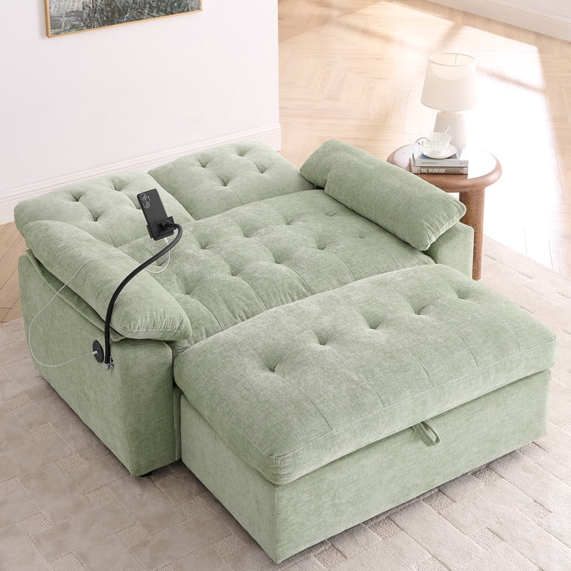 Double Sofa Recliner with Storage Ottoman, Manual Adjustable Reclining Loveseat with USB Charging Port, Phone Stand, and Soft Padded Armrests for Living Room, Apartment, and Home Theater