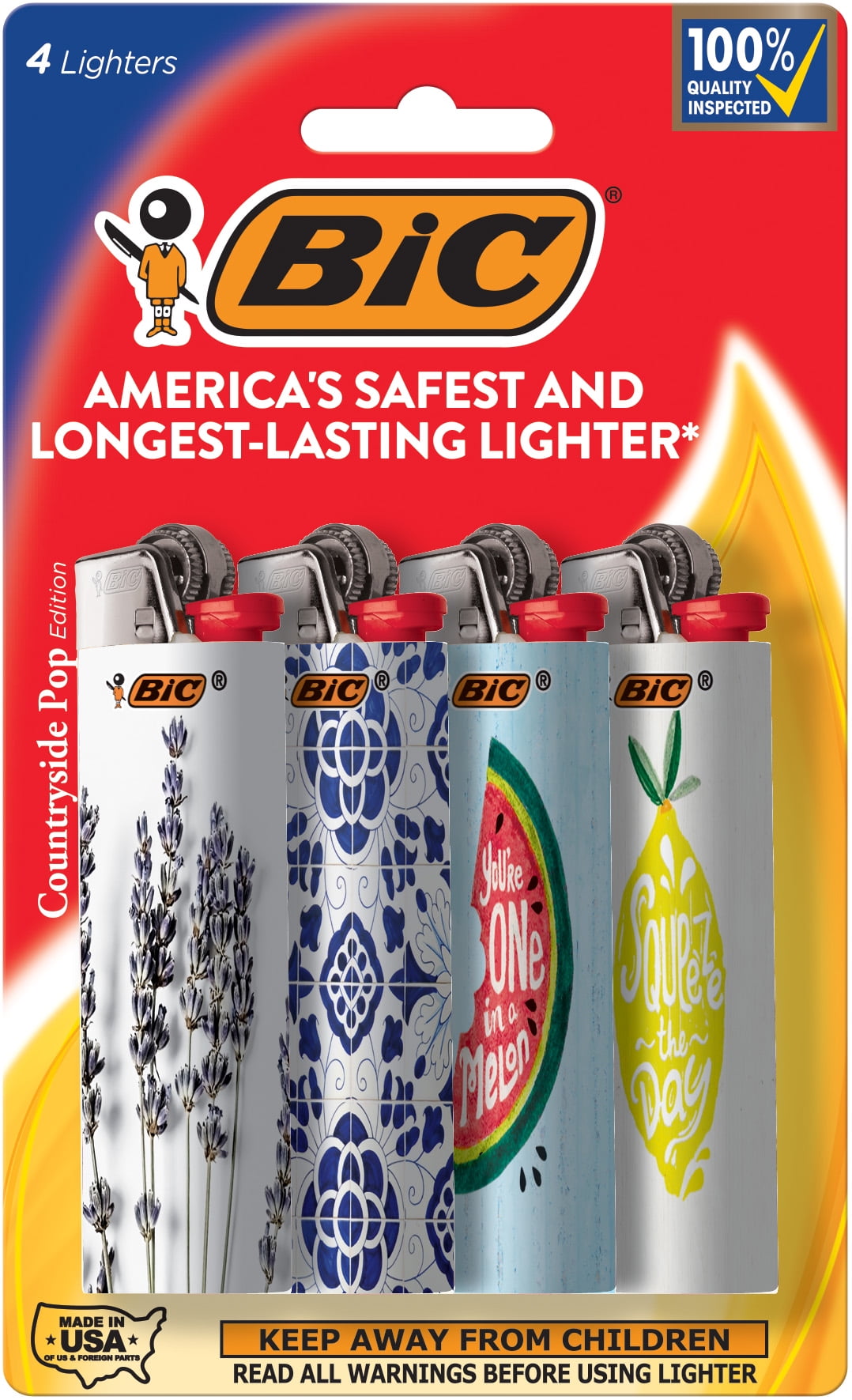 BIC Country Side Pop Pocket Lighter, 4 Pack (Designs may vary)