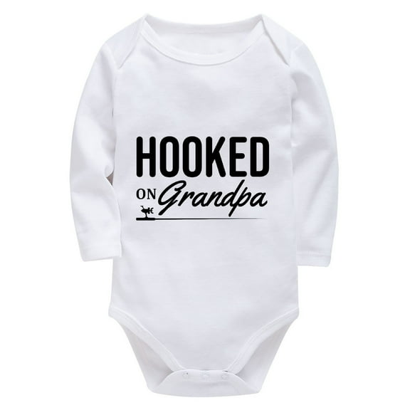 Hooked On Grandpa Infant Girl Outfits Long Sleeve Girls Onsie White Funny Baby Onsies0-3 Months