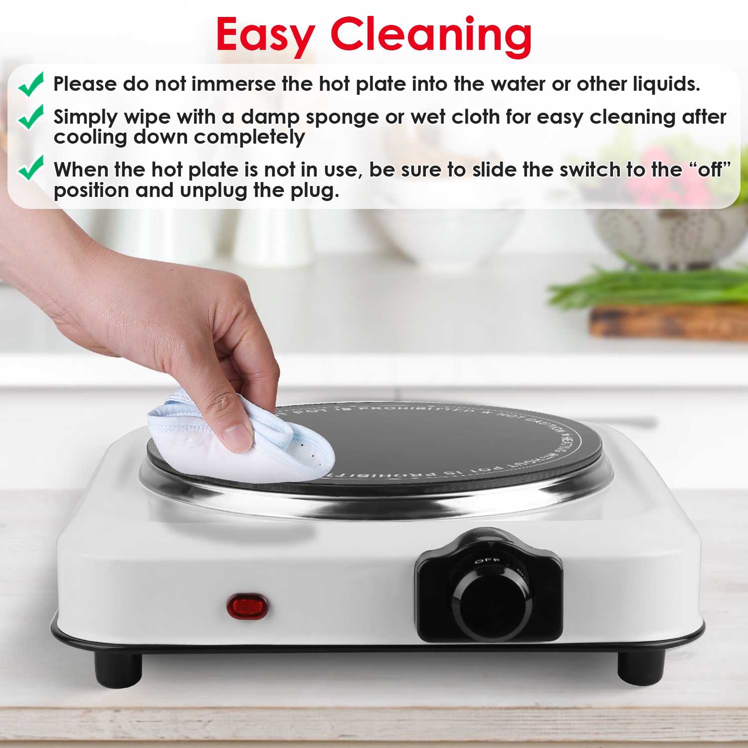 Moclever 1000W Electric Hot Plate, Electric Infrared Single Burner Portable Countertop Burner with 7.5” Glass Cooktop Stepless, White