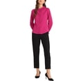 thumbnail image 2 of Blusa de manga larga con cuello de pie y botones de Allegra K para mujer, con volantes, talla XL, color rosa intenso, 2 of 6