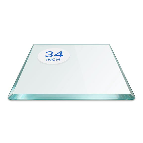 Dulles Glass Tempered Glass Table Top, 34x34" Square, 1/2" Thick, Bevel, Radius Corners