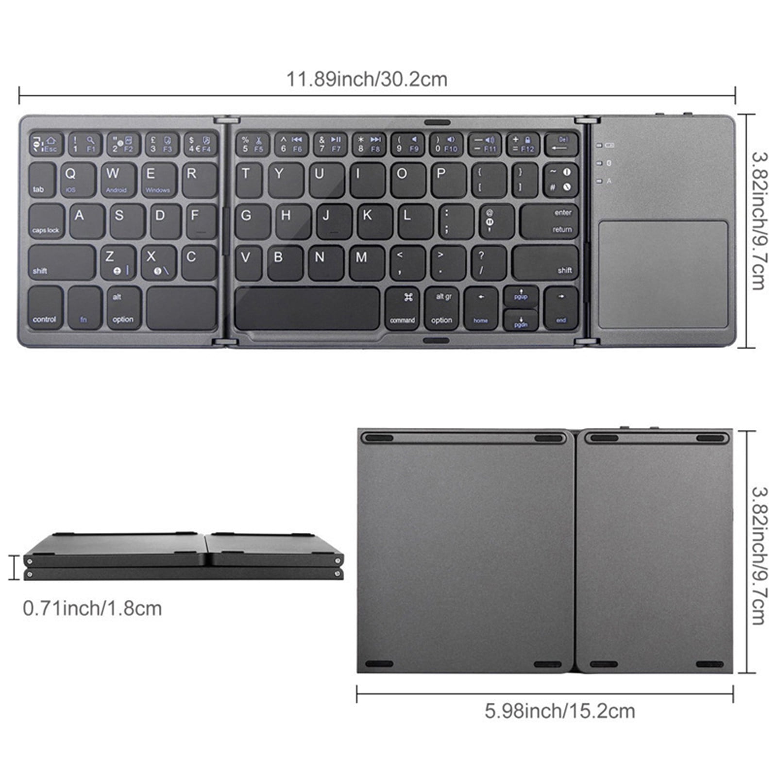 Blasgw Foldable Bluetooth Keyboard Portable BT Wireless Keyboard With Touchpad For Android PC Tablet Black