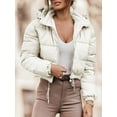 thumbnail image 2 of Liacowi Women's Crop Puffer Coat Solid Color Stand Collar Hood Zipper Quilted Waistcoat Winter Warm Padded Jacket Coat Outwear, 2 of 5