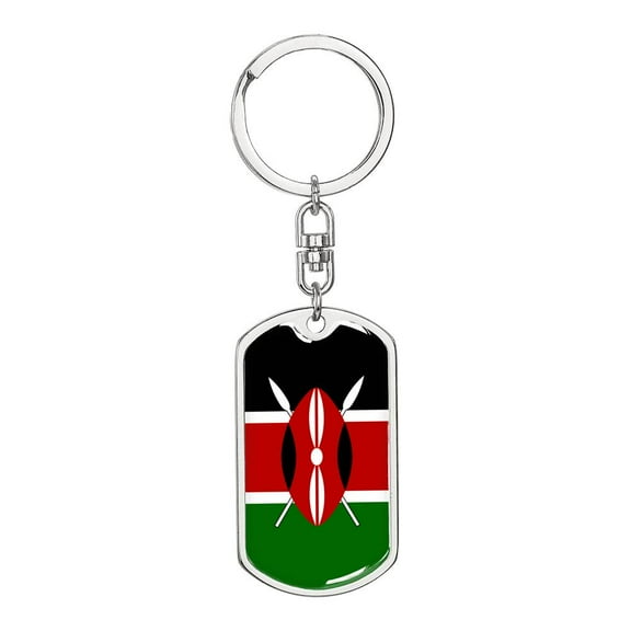 Kenya Flag Keychain Dog Tag Stainless Steel or 18k Gold
