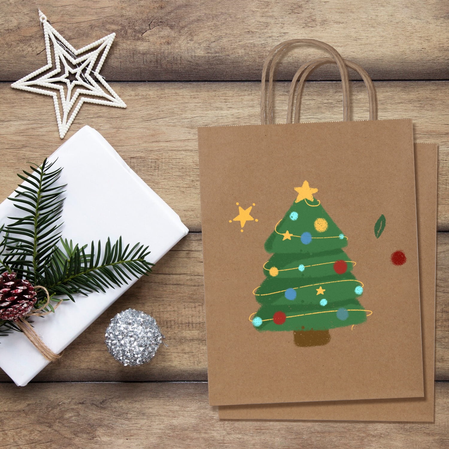 BagDream 50Pcs Brown Paper Gift Bags, 5.25x3x8inch Small Paper Bags with Handles Bulk for Shopping , Wedding, Father's Day, Merchandise and Business Party