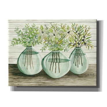 Epic Graffiti 'Eucalyptus in Glass Vases' by Cindy Jacobs, Canvas Wall Art, 16"x12"