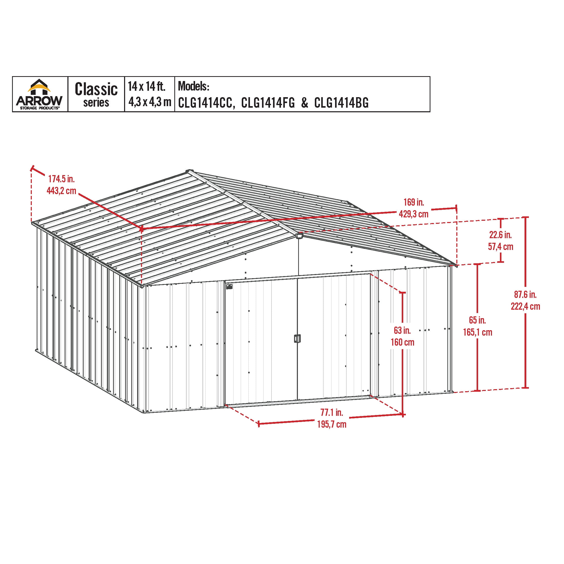 Arrow Classic 14 x 14 x 7 ft Blue Grey Steel Storage Shed