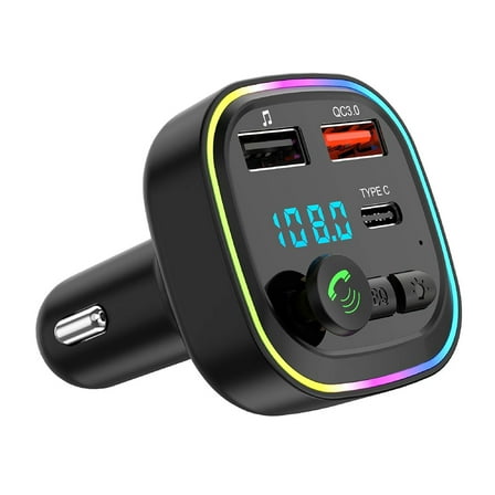 Car Bluetooth 5.0 FM Handsfree Car Kit With PD Type-C Dual USB Fast Charger Ambient Light