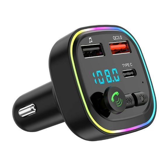 Car Bluetooth 5.0 FM Handsfree Car Kit With PD Type-C Dual USB Fast Charger Ambient Light
