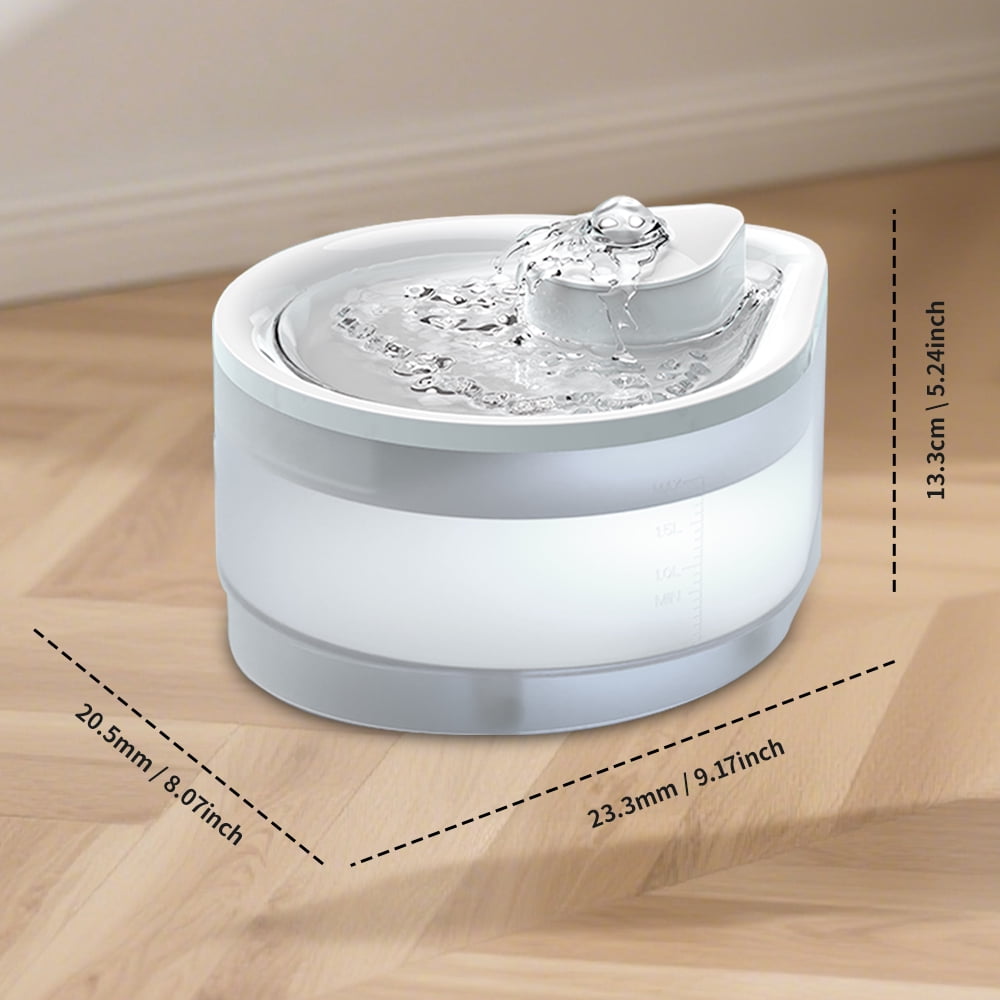 Cat Water Fountain, 2.5L Quiet and Easy to Clean, Drop Design with LED Light, Water Fountain for Indoor Cats & Dogs, Small Pets, with 3 Pack Filters, White