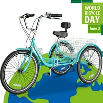 Lilypelle Adult Tricycle 24" Wheels Low Stepover Frame Bike, 7-Speed Shimano Derailleur Trike, 3 Wheels Bike with Basket, Cyan