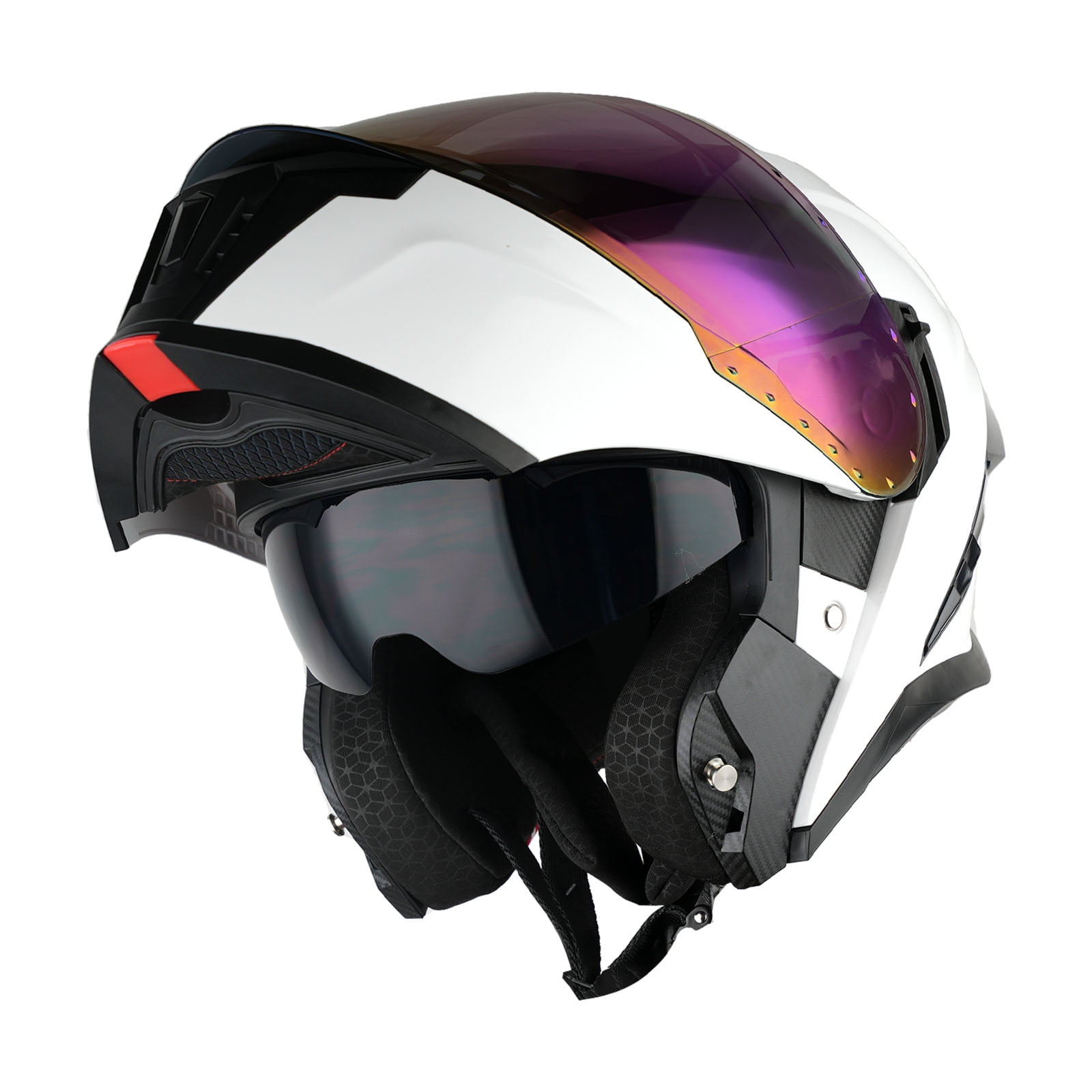 1Storm Motorcycle Modular Flip up Dual Visor Helmet Street Bike Sun Shield Full Face KT928: Glossy White + One Extra Clear Shield