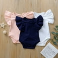 thumbnail image 4 of Baby Girls Ruffle Short Sleeve Bodysuit Infant Solid Onesie Casual Plain Blouse Top Romper 0-18M, 4 of 9