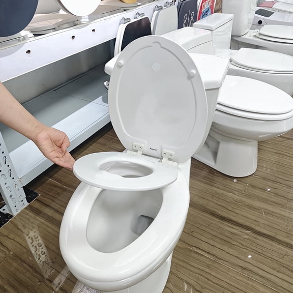 Rayport White Elongated Wood and PP 19", Elongated Toilet Seat