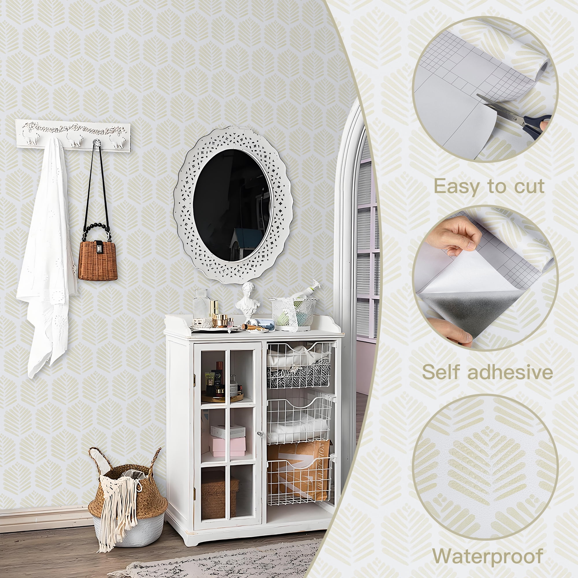 (2 pack) Abyssaly Peel and Stick Wallpaper 17.3"×118" Beige Leaf Self-Adhesive Removable Modern Wallpaper for Home Decor