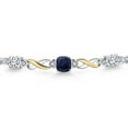 thumbnail image 3 of 925 Silver and 10K Yellow Gold Blue Sapphire and White Moissanite and White Lab Grown Diamond Bracelet for Women | 2.65 Cttw | Gemstone September Birthstone | Cushion 6MM | Fully Adjustable 9 inch, 3 of 5