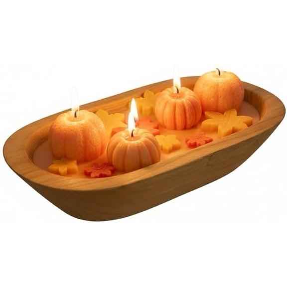 Fall Scented Handmade Pumpkin & Fall Leaves Candle Dough Bowl – Rustic Autumn Soy Wax Centerpiece, Cozy Harvest Home Décor, Thanksgiving & , Reusable Wooden Bowl, Eco Friendly