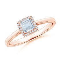 ANGARA Natural Classic Square Aquamarine Halo Ring in 14K Rose Gold for Women (Size-4mm) | March Birthstone, Birthday, Anniversary, Jewelry Gift for Women | Natural Aquamarine Ring
