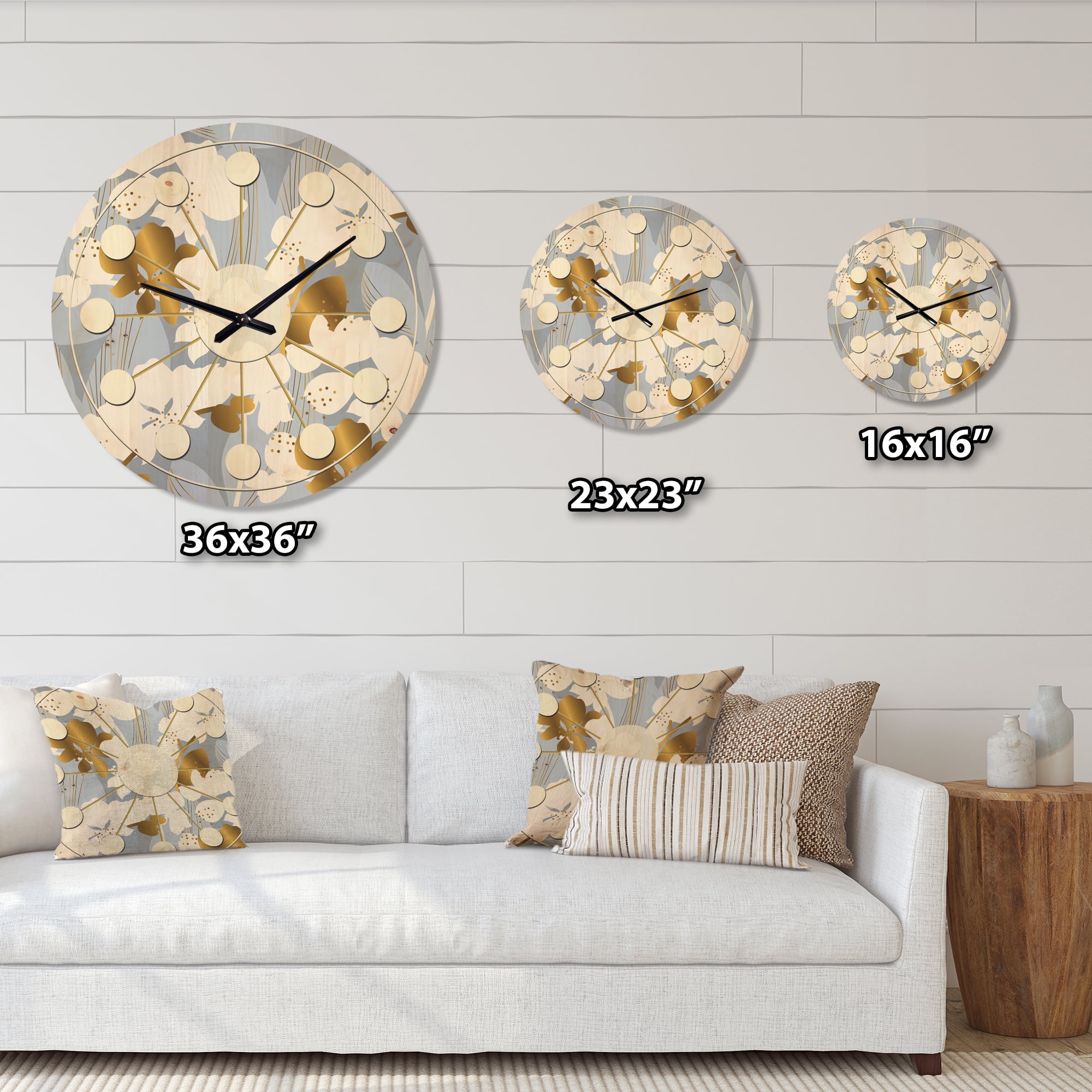 Designart 'White Orchid Blossom Color Pattern' Mid-Century Modern Wood Wall Clock