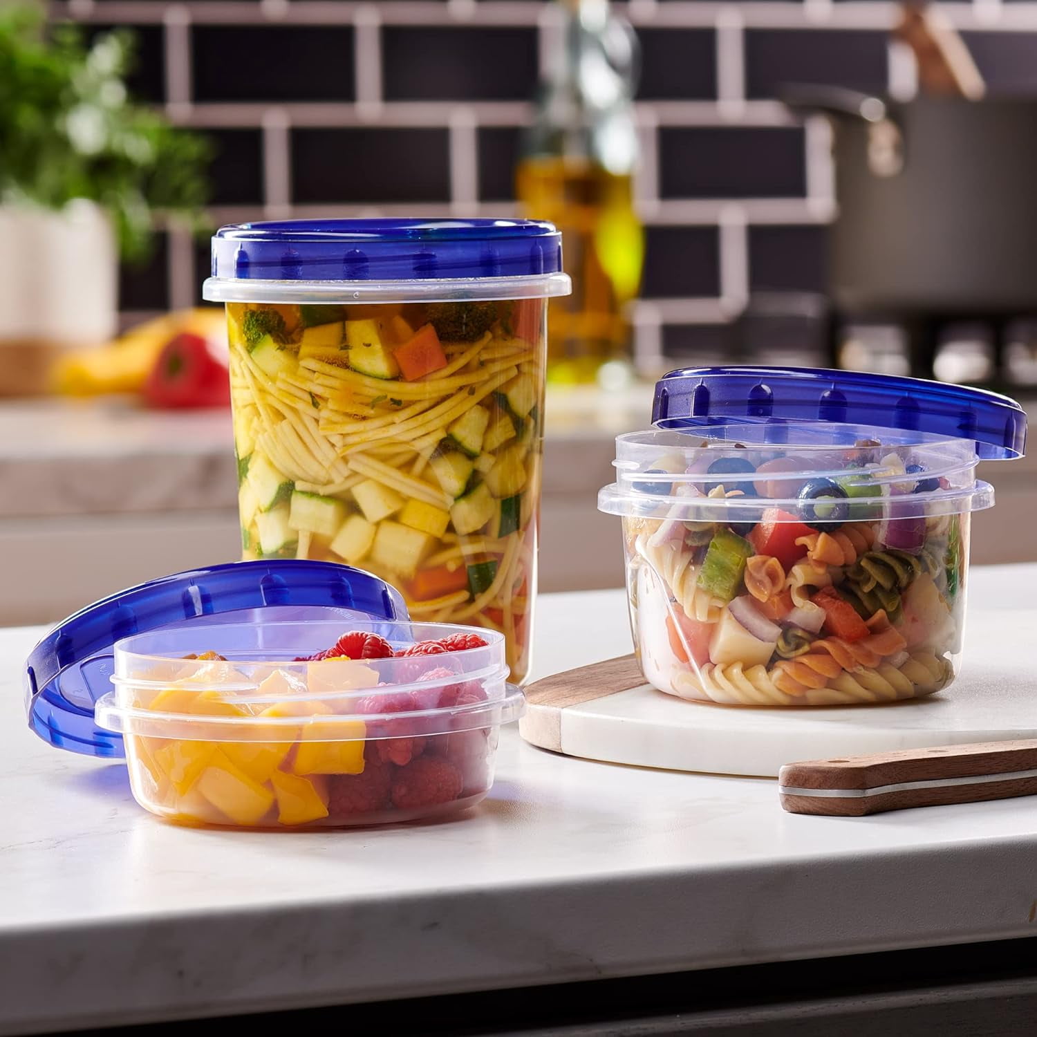 PLASTICPRO 16 Oz Twist Cap Meal Prep Containers Reusable Food Storage Containers with Lids, 12-Pack