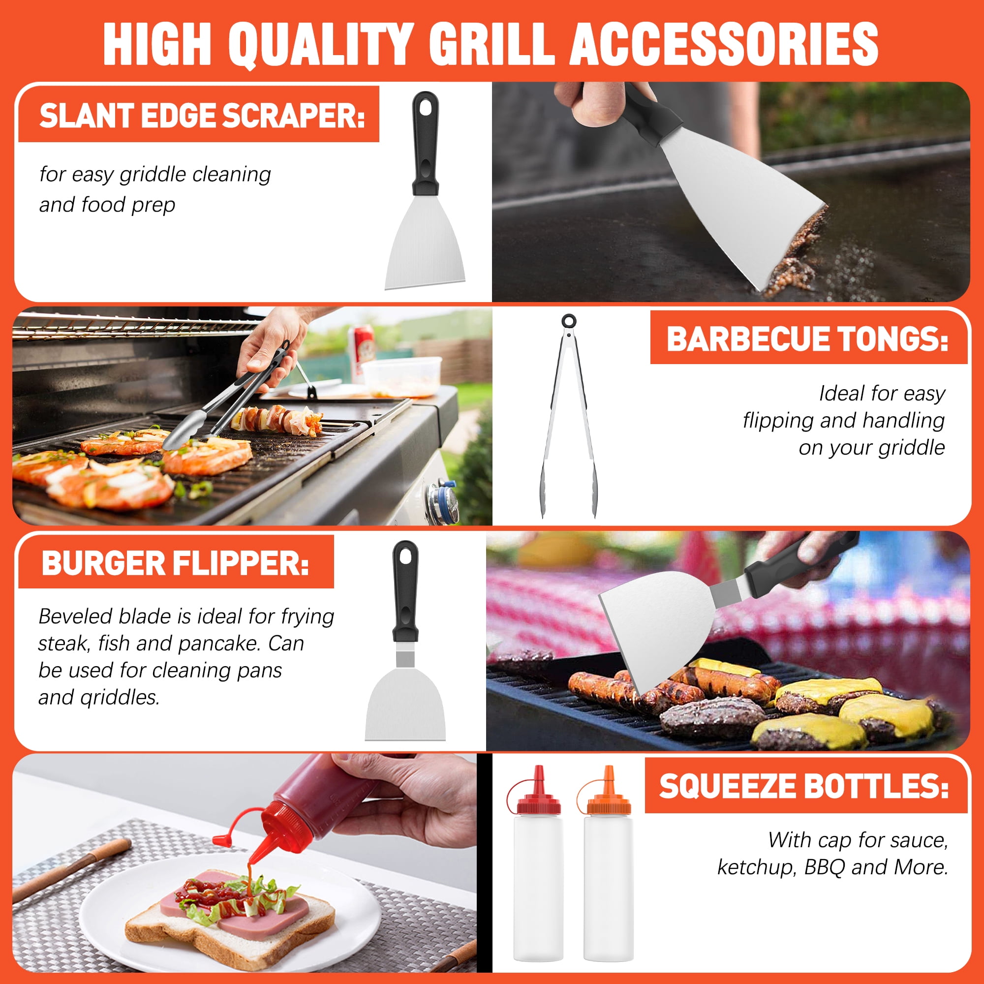 30PCS Griddle Accessories Kit, Flat Top BBQ Grill Tools Set for Blackstone and Camp Chef, Grill Spatula Set with Enlarged Spatulas, Basting Cover, Scraper for Outdoor Barbecue