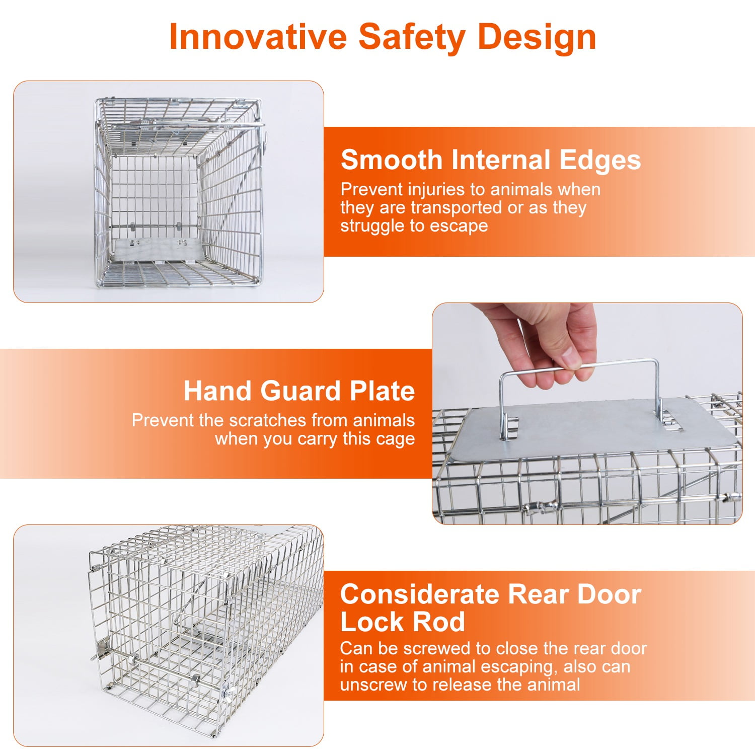 24" Humane Live Animal Cage Trap Catch and Release Heavy Duty Squirrel Trap with Safe Carrying Handle Collapsible Raccoon Trap for Feral Cats Squirrel Raccoons Rabbits