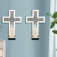 thumbnail image 5 of Crystal Crush Diamond Mirrored Candle Sconces, Silver Wall Candle Holder Set of 2, Wall Decoration for Living Room，Dining Room (Silver Cross), 5 of 11