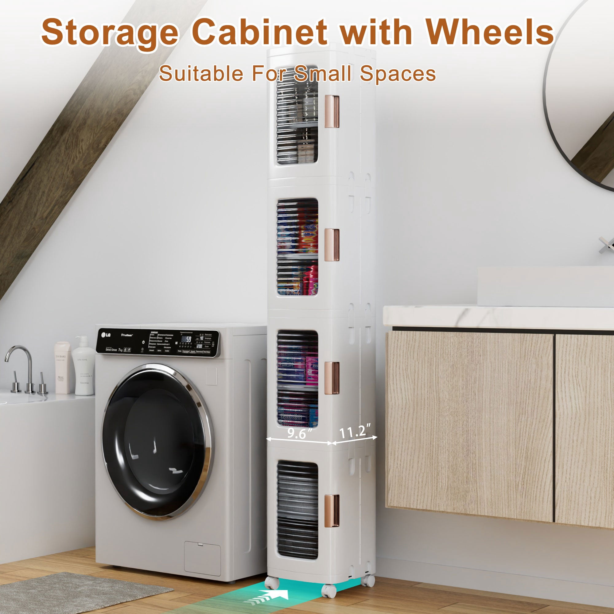 VECELO 65.4 in Folding Stackable Box Organizer with Wheels, White, Set of 4 Count Pack