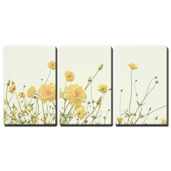 wall26-3 Panel Canvas Wall Art - Yellow Wild Flowers - Giclee Print Gallery Wrap Modern Home Art Ready to Hang - 16"x24" x 3 Panels