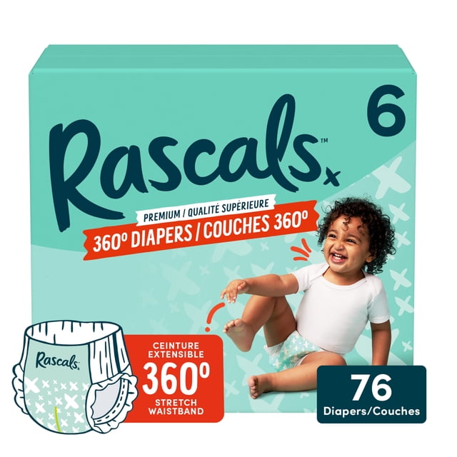 Rascals Premium 360 Diapers, Size 6, 76 Count