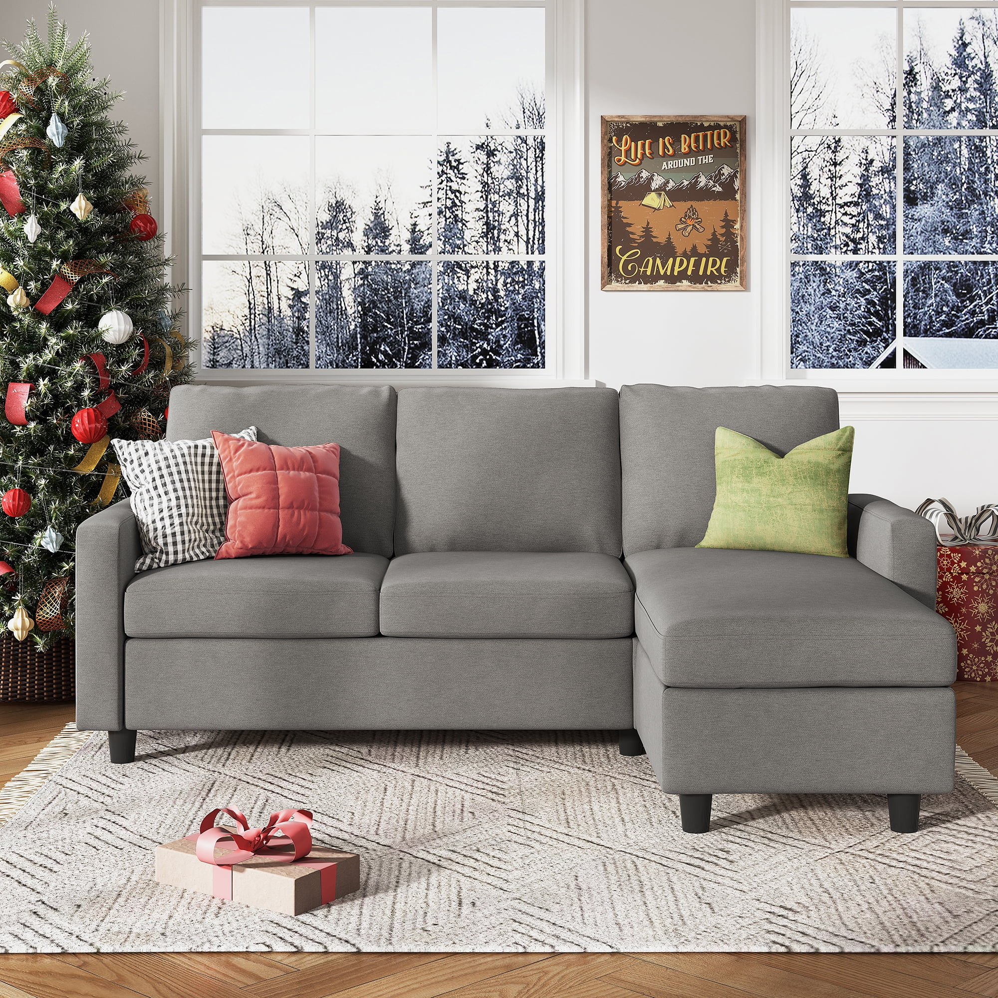 HONBAY Convertible Sectional Sofa L Shaped Couch with Chaise, Light Gray