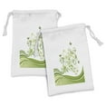 thumbnail image 1 of Vines Fabric Pouch Set of 2, Butterflies Leaves Flowers Colorful Nature Tones Print, Small Drawstring Bag for Toiletries Masks and Favors, 9" x 6", Lime Green Apple Green, by Ambesonne, 1 of 2
