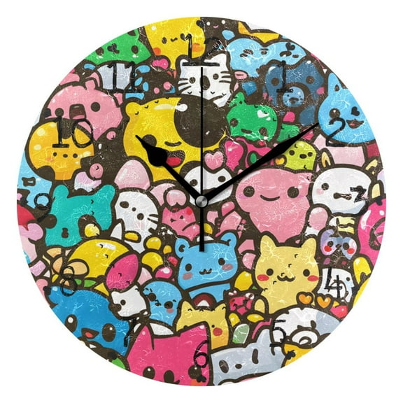 Cute Cartoon Characters Round Wall Clock Silent Battery Operated Home Decor for Living Room Bedroom