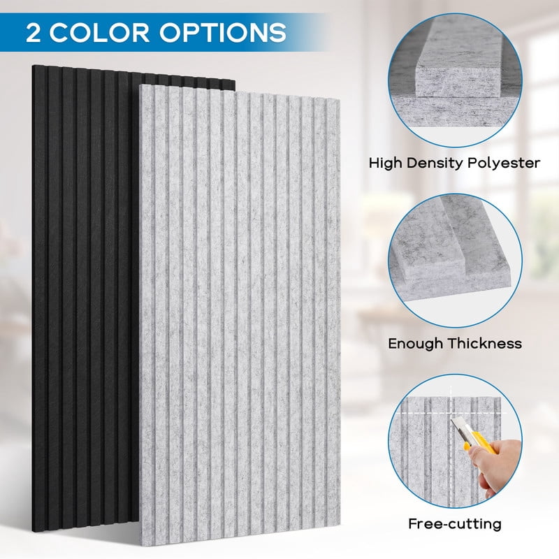 DOLLAR BOSS Large Felt Wall Panels, 4 Packs Acoustic Slat Wall Panels for Interior Wall Decor and Noise Reduction, Decorative Slat Wall Paneling, Soundproof Wall Panels, Grey, 47.24" X 23.62"