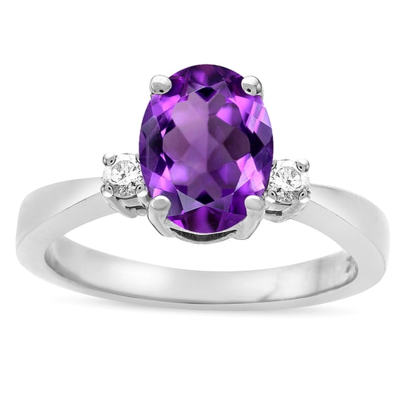 Star K � 3 Three Stone Oval Genuine Amethyst Classic Engagement Promise Ring