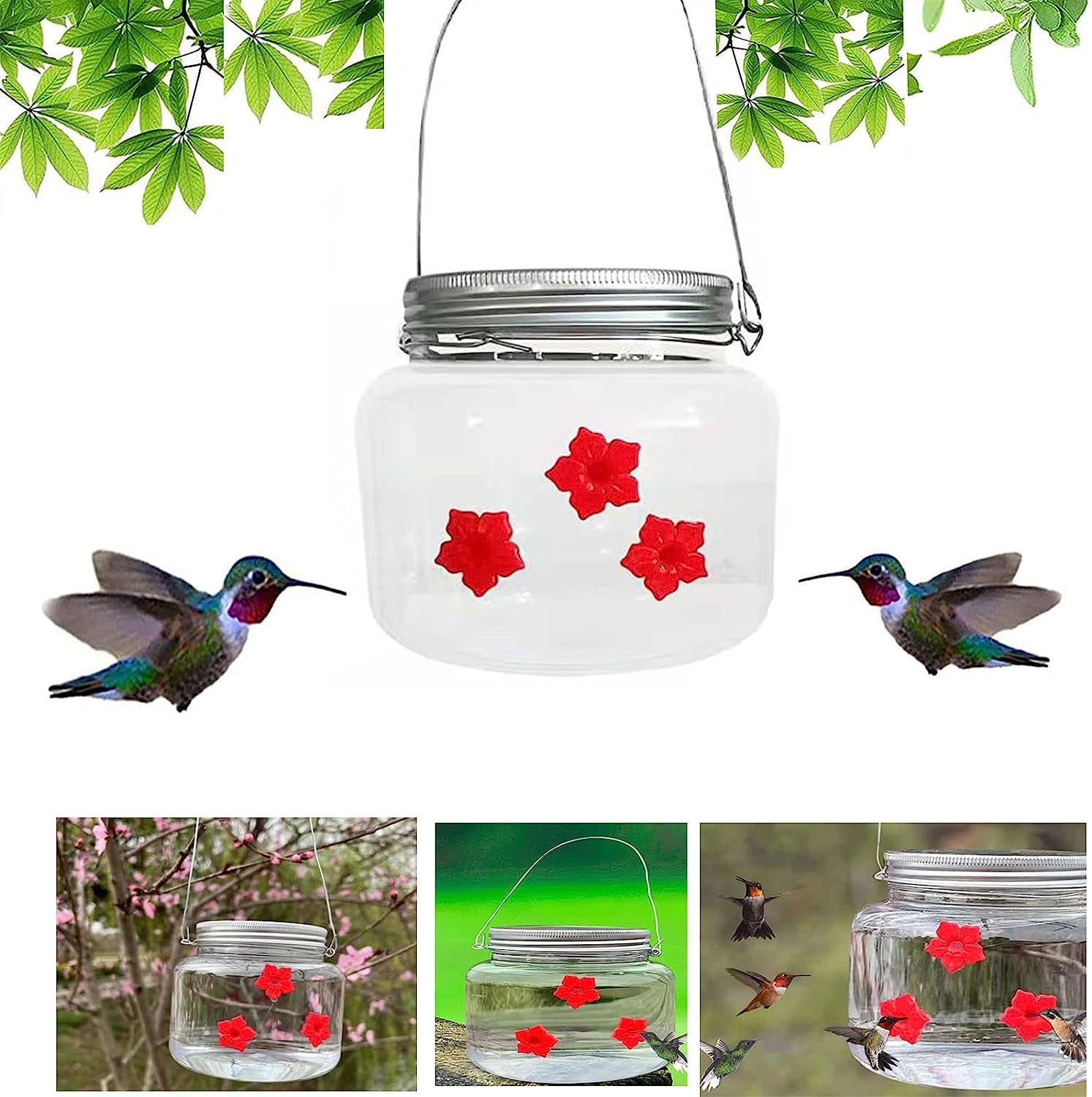 Mason Jar Hummingbird Feeder with 3 Ports, Mason Jar Hummingbird Feeder